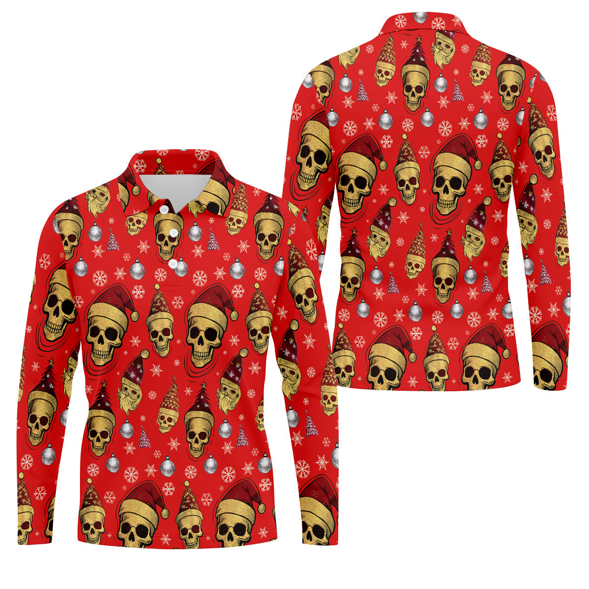 Vintage Skull Christmas Golf Shirt, Red Golf Shirt, Golf Shirts For Men, Cool Golf Gift, Golfing Apparel