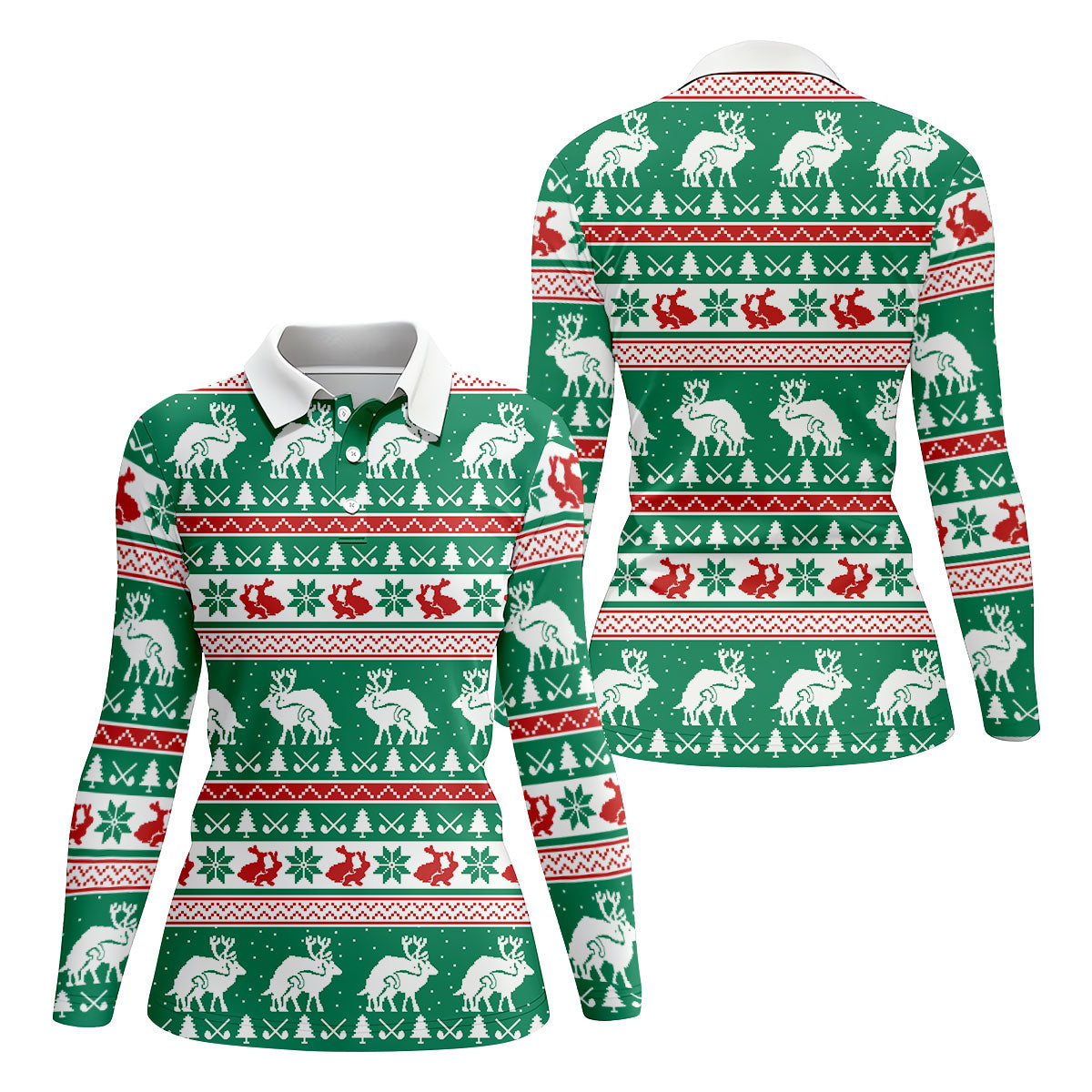 Christmas Festive Reindeer Snowflakes Christmas Golf Shirt, Ladies Golf Shirts, Golf Gifts For Women