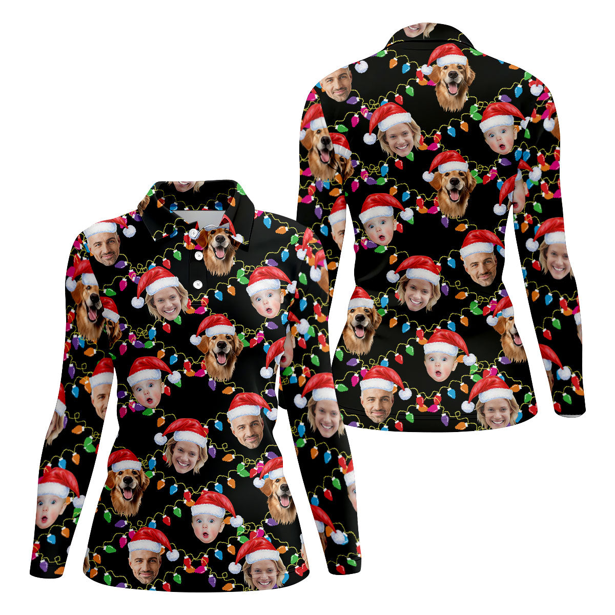 Custom Face Christmas Black Polo ShirtFunny Christmas Shirts For Family, Golf Gifts For Women