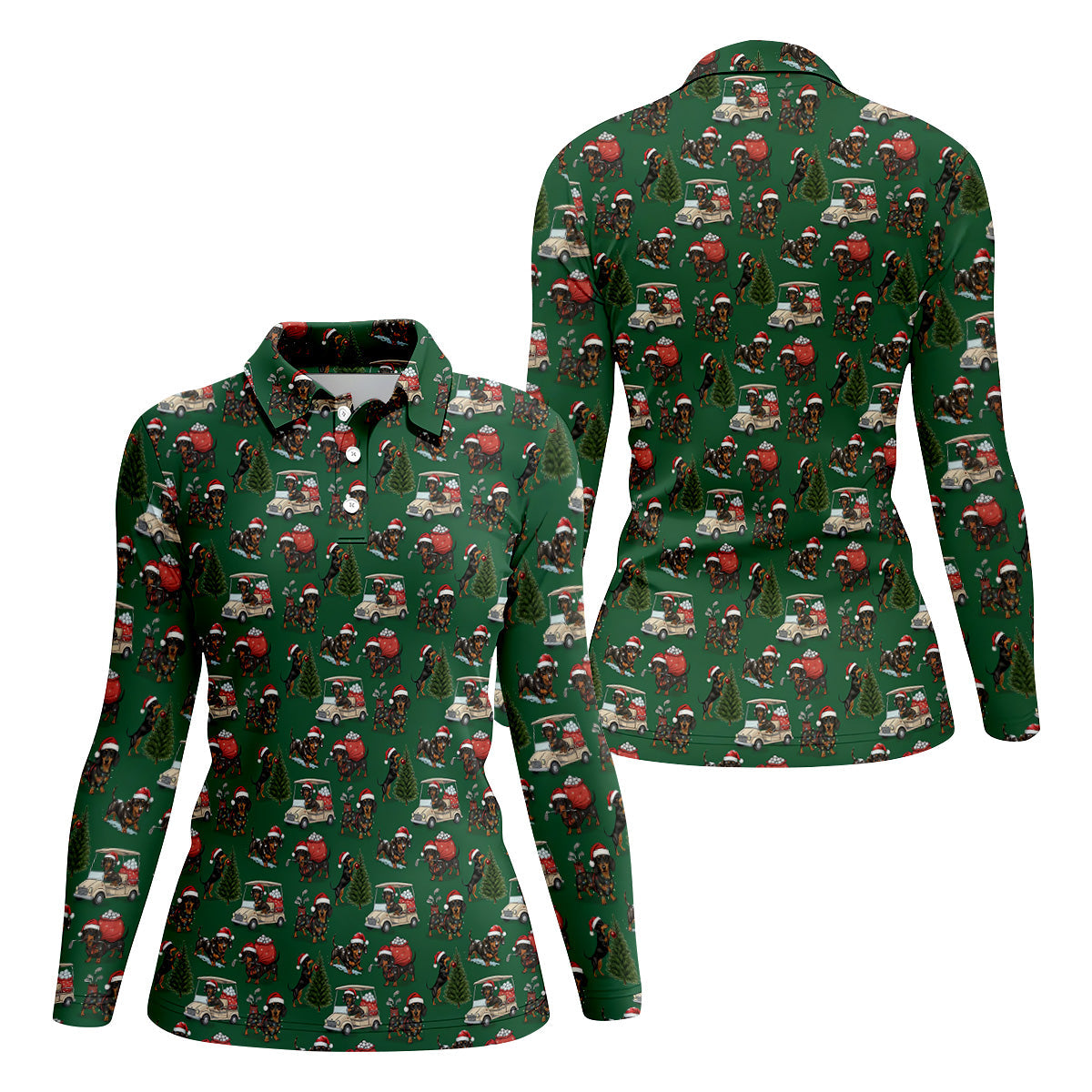Dachshund Christmas Green Golf Shirt, Christmas Golf Shirt, Women's Golf Tops, Cute Golf Outfit
