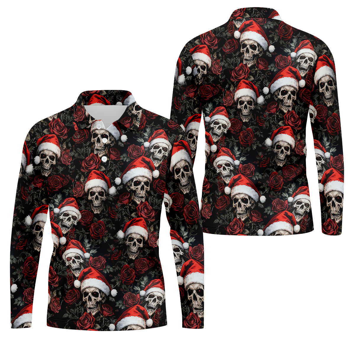Vintage Skull And Roses Christmas Golf Shirt, Cool Golf Outfit, Polo Shirtor Men, Golf Shirts For Men