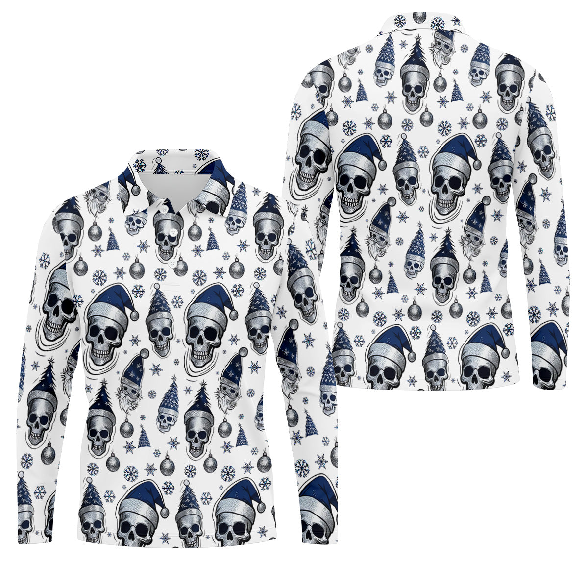Vintage Skull Christmas Golf Shirt, White Polo Shirt, Cool Golf Gift, Golf Shirts For Men