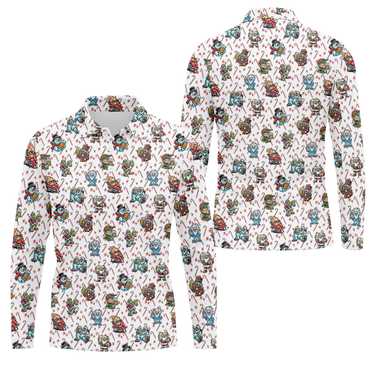 Christmas Character Beer Candy Cane Pattern Golf Tops For Men, Christmas Golf Shirt, Polo ShirtFor Men