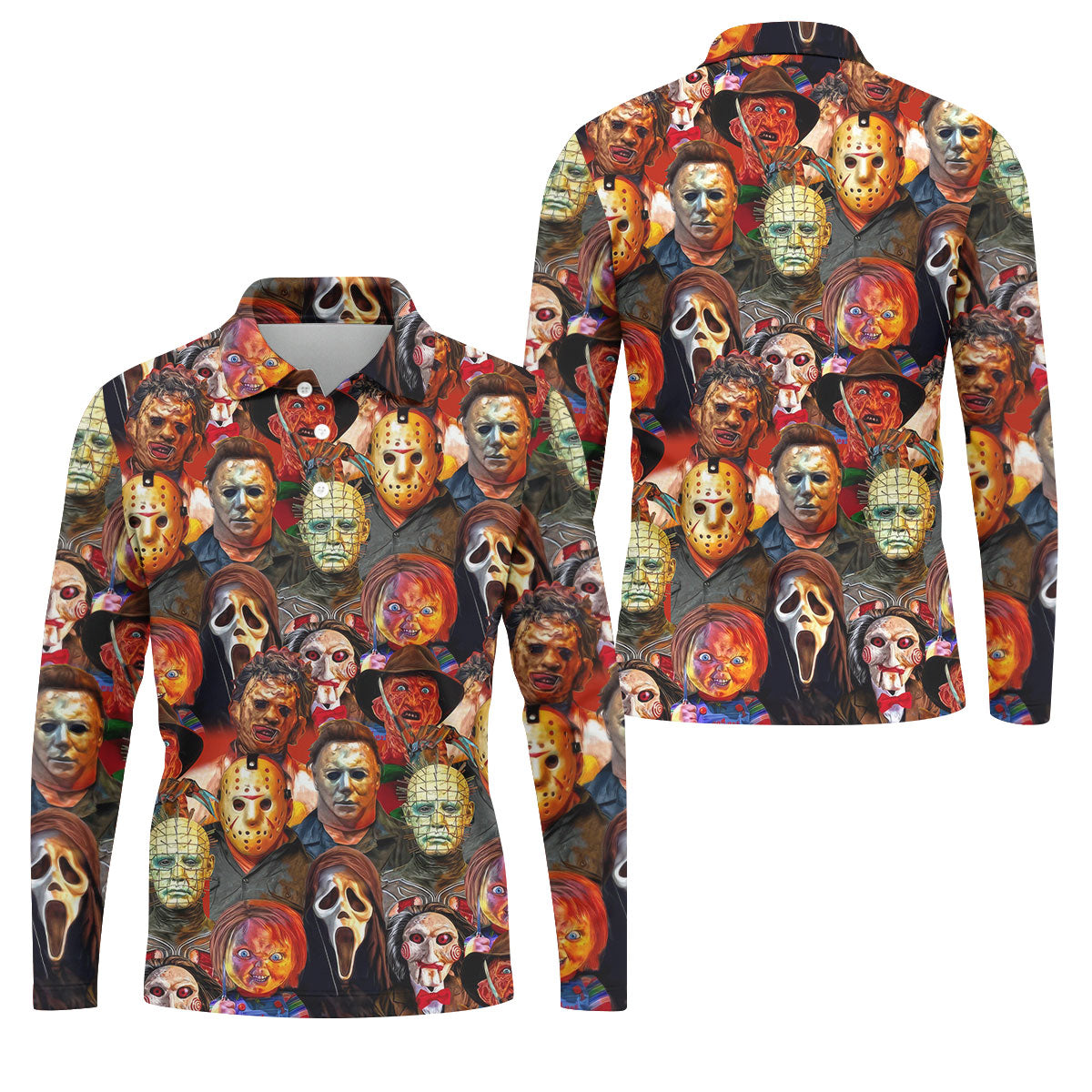 Horror Movie Characters Golf Tops For Men, Halloween Golf Shirt, Unique Gift For Golfer, Polo ShirtFor Men