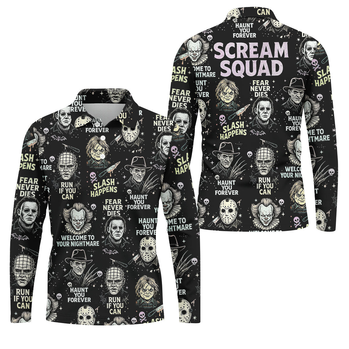 Scream Squad Horror Halloween Character Halloween Polo Shirt Horror Movie Shirt, Men's Golf Polo