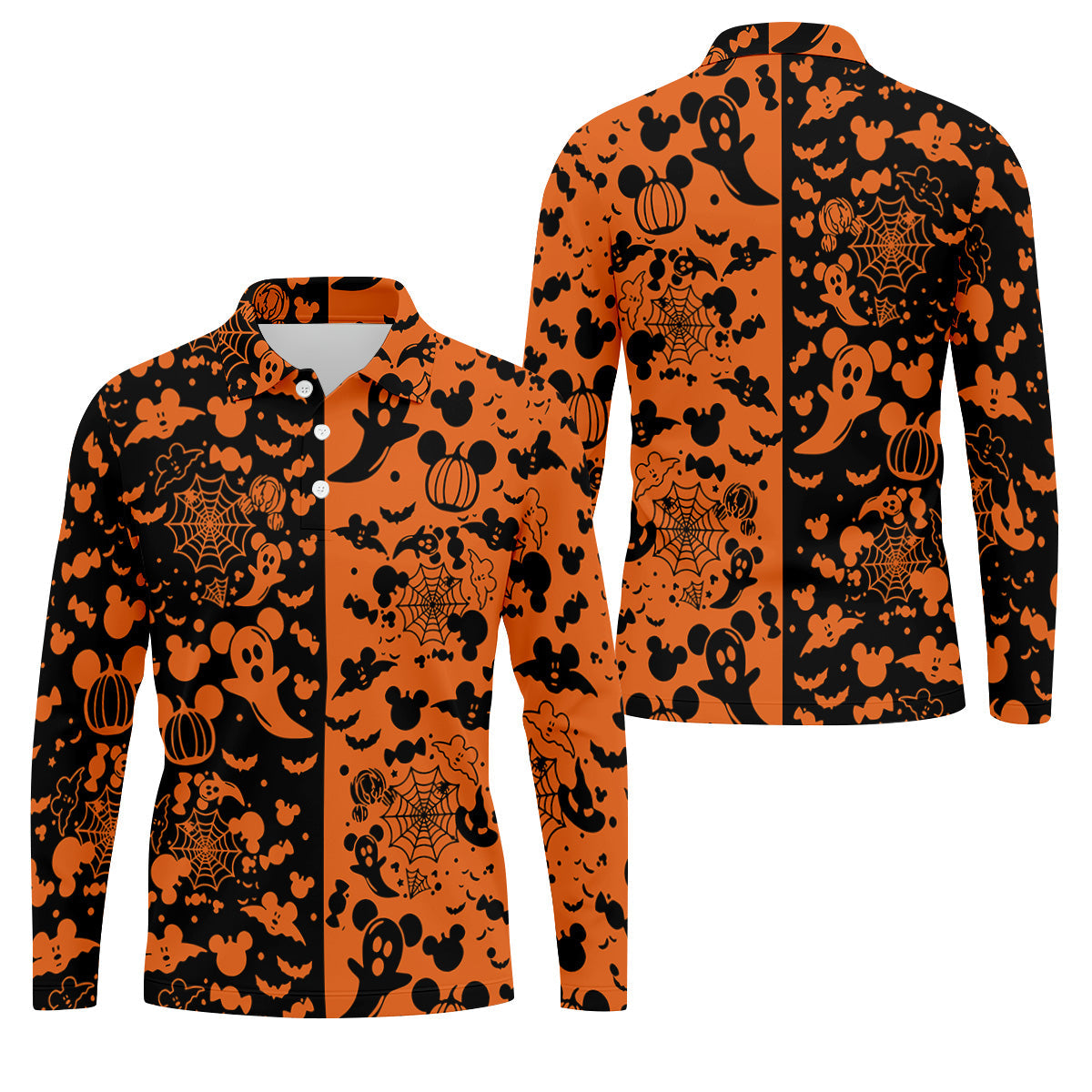 Cute Animated Ghost Black And Orange Halloween Golf Shirt, Fun Golf Shirts For Men, Polo ShirtFor Men
