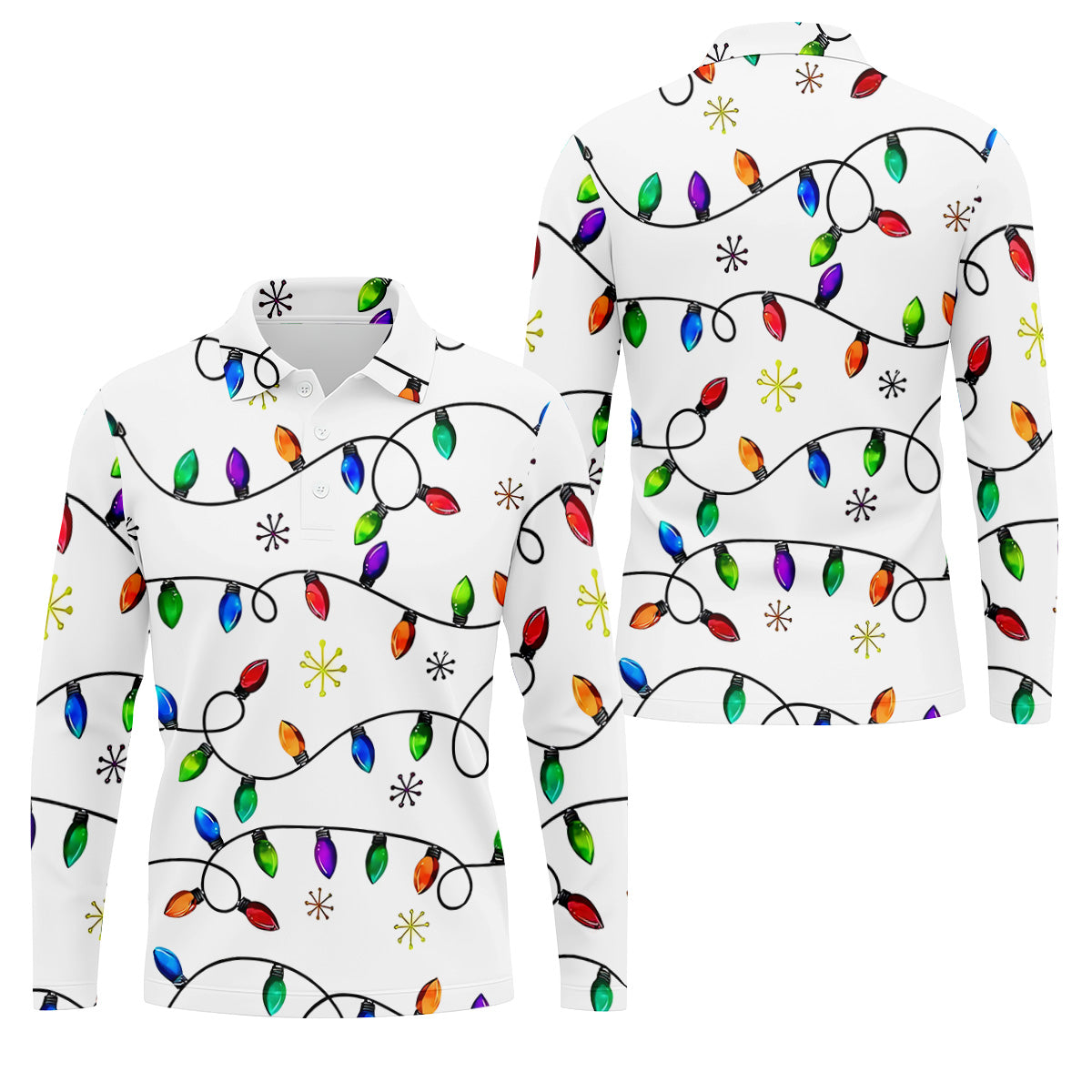 Christmas Light Print Fun Men's Golf Polos, Christmas Golf Shirt, Unique Gift For Golfer, Polo ShirtFor Men