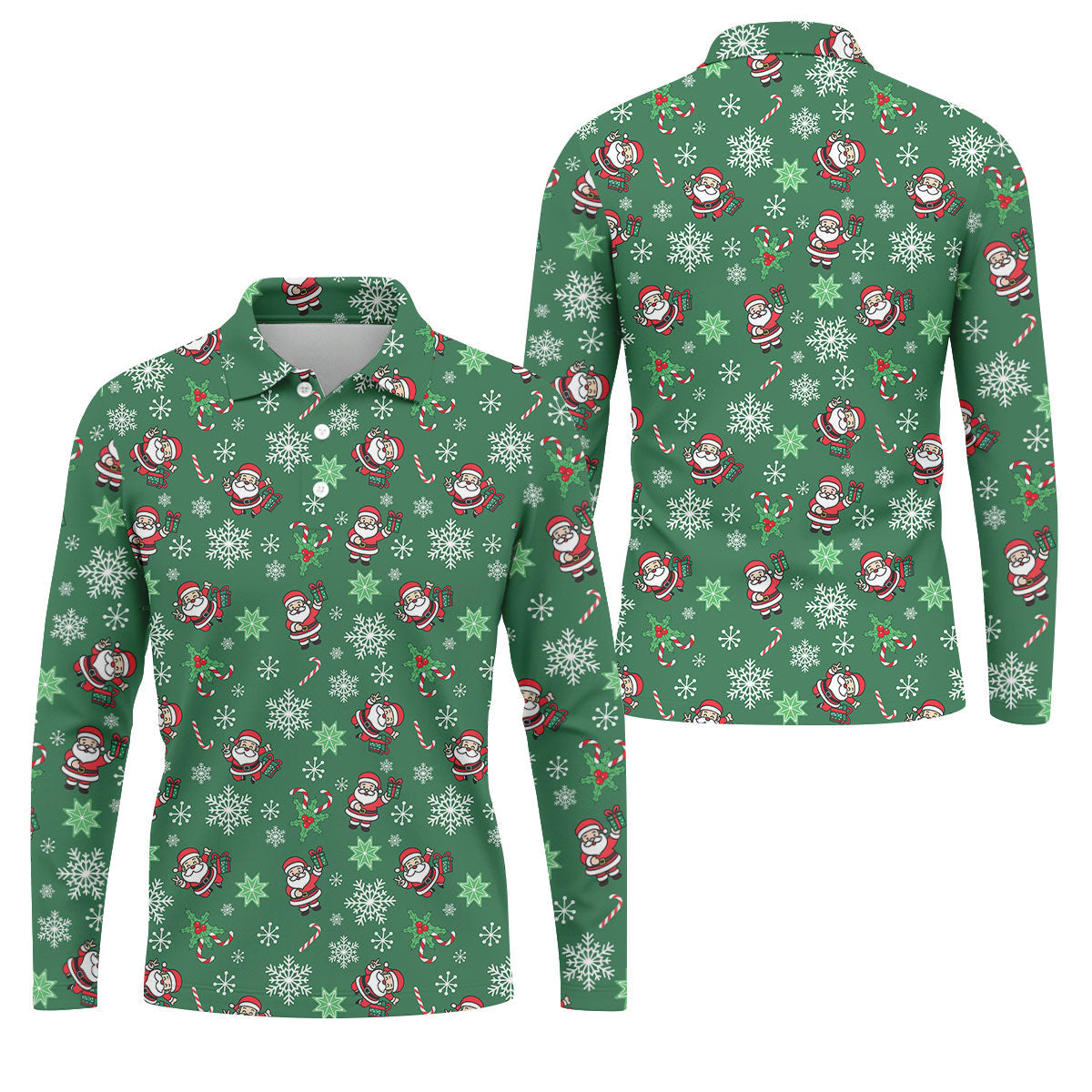 Santa Claus Pattern Christmas Green Golf Tops For Men, Christmas Golf Shirt, Polo ShirtFor Men