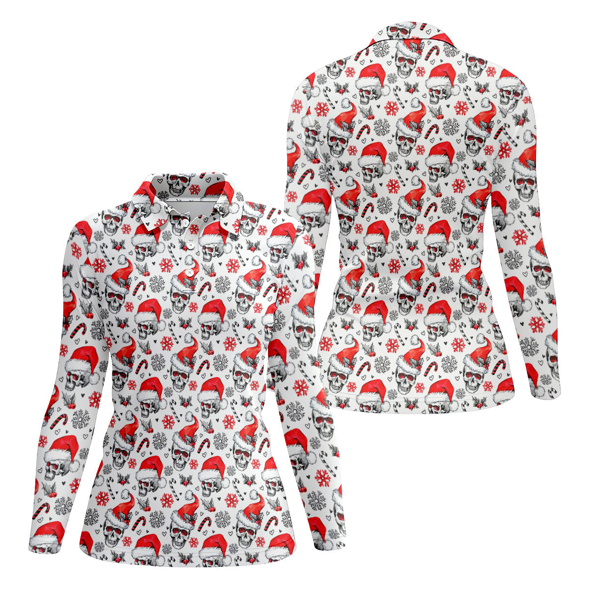 Skull Christmas Women's Golf Shirts, Funny Horror Ladies Golf Tops, Christmas Golf Shirt, Golfing Apparel