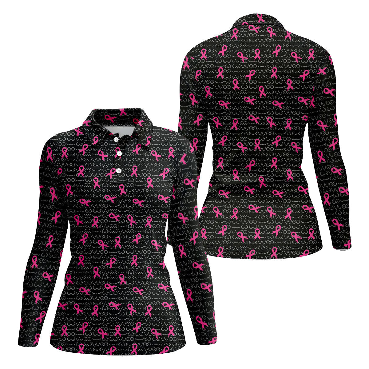 Black Golf Polo With Pink Ribbon, Women's Golf Polo ShirtBreast Cancer Awareness Shirt, Funny Golf Shirt