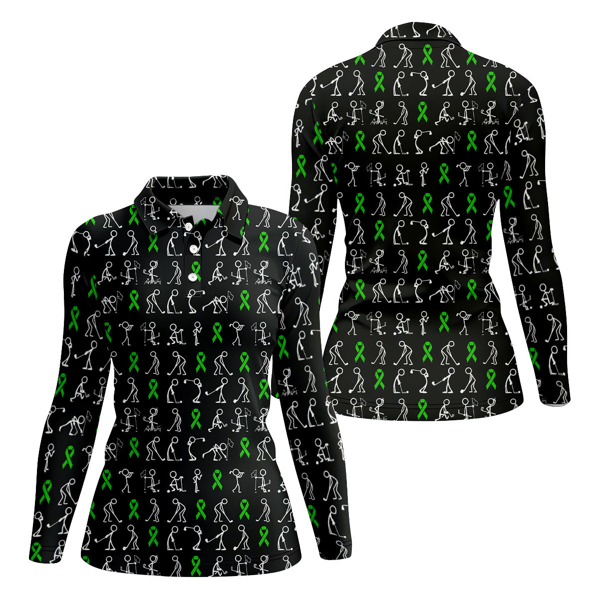 Lymphoma Cancer Green Ribbon Women Golf Top, Cancer Awareness Shirt, Ladies Golf Polos