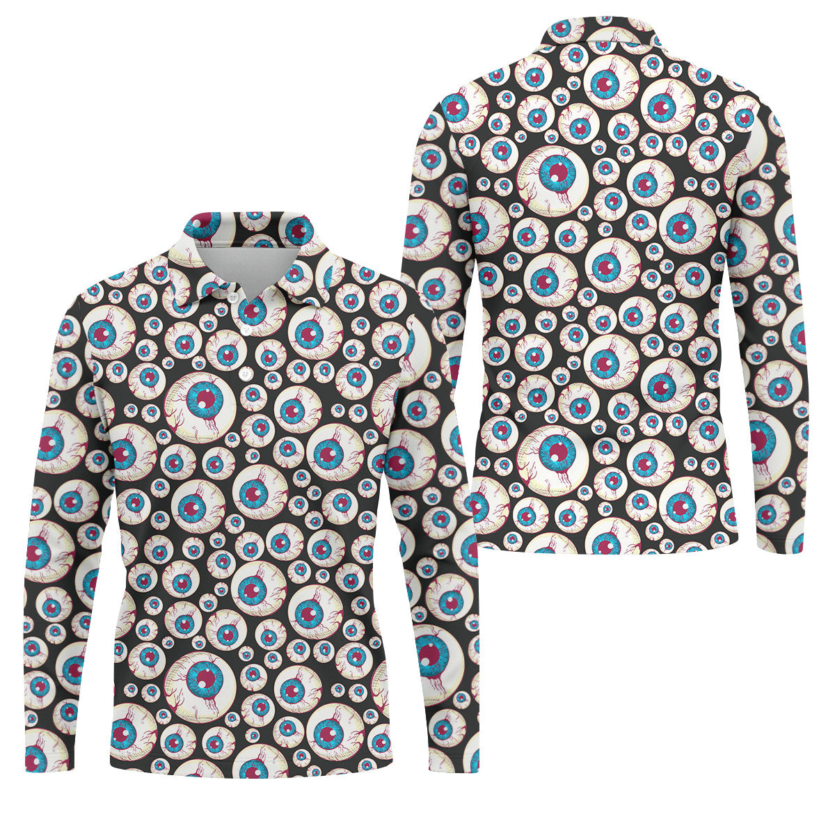 Black And White Eyeball Pattern Golf Tops For Men, Unique Gift For Golfer, Polo For Men