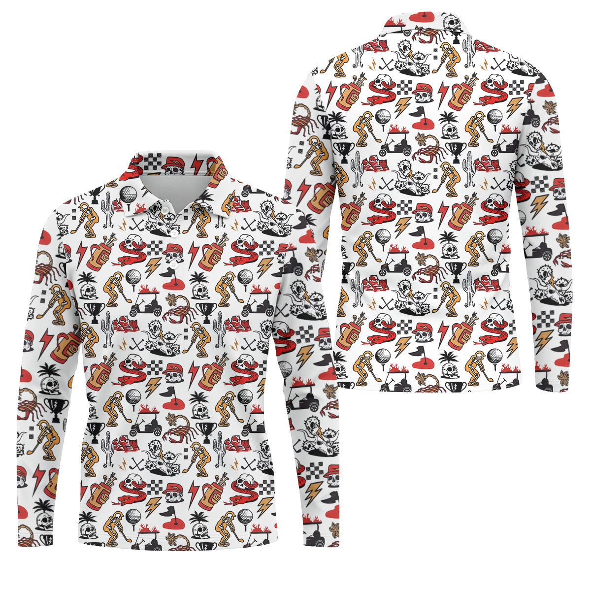 Horror Pattern White Halloween Golf Tops For Men, Fun Golf Shirts For Men, Halloween Gift Idea