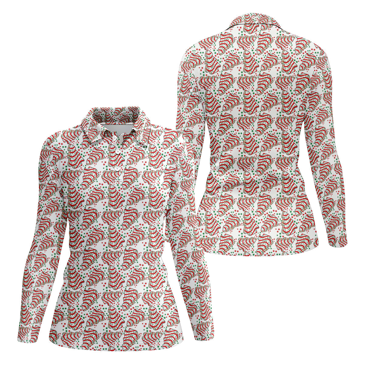 Christmas Tree Cakes White And Red Women's Golf Tops, Christmas Golf Shirt, Ladies Golf Shirts