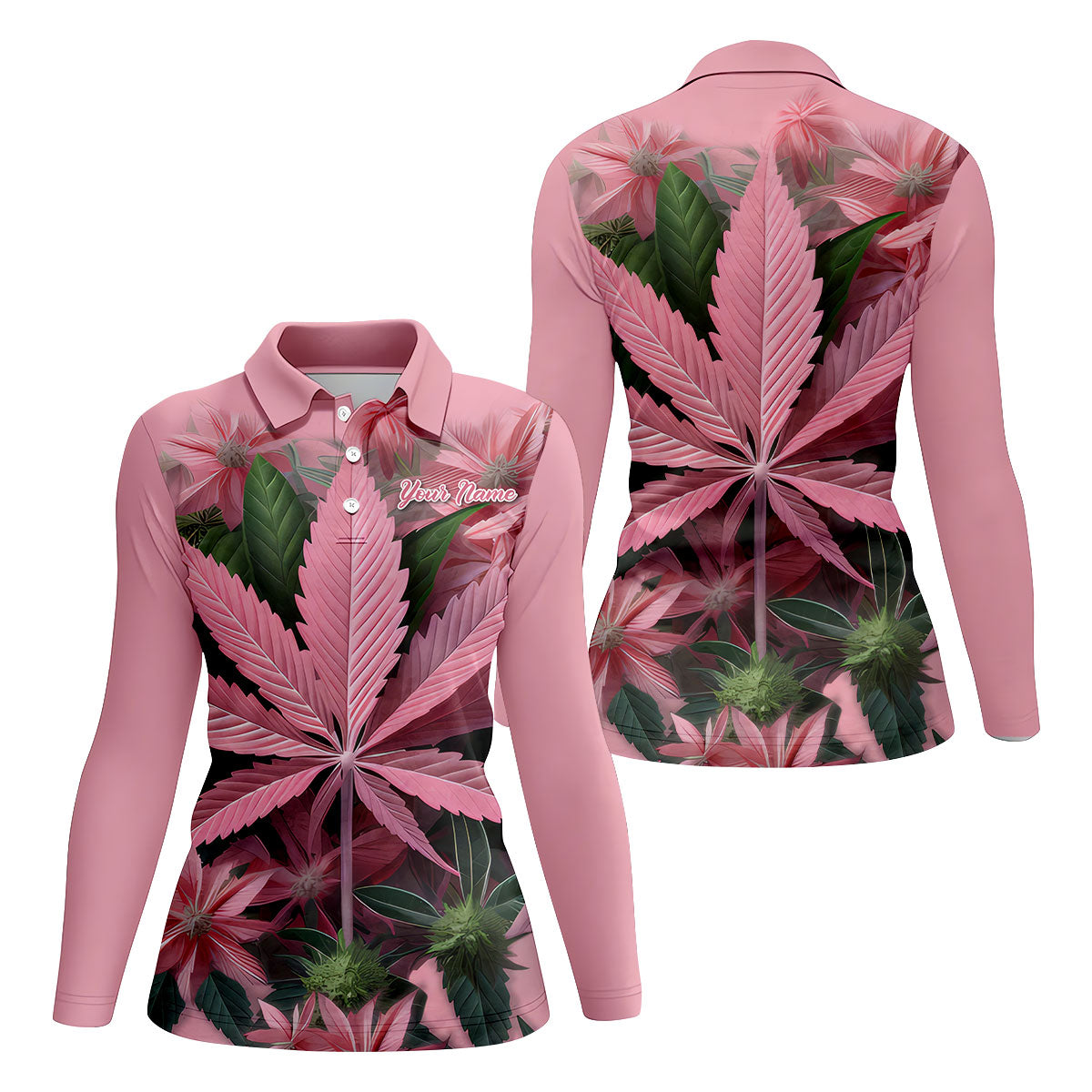 Pink Marijuana Leaf Women's Golf Shirt, Funny Weed Golf Shirt, Custom Ladies Golf Shirt, Ladies Golf Polos