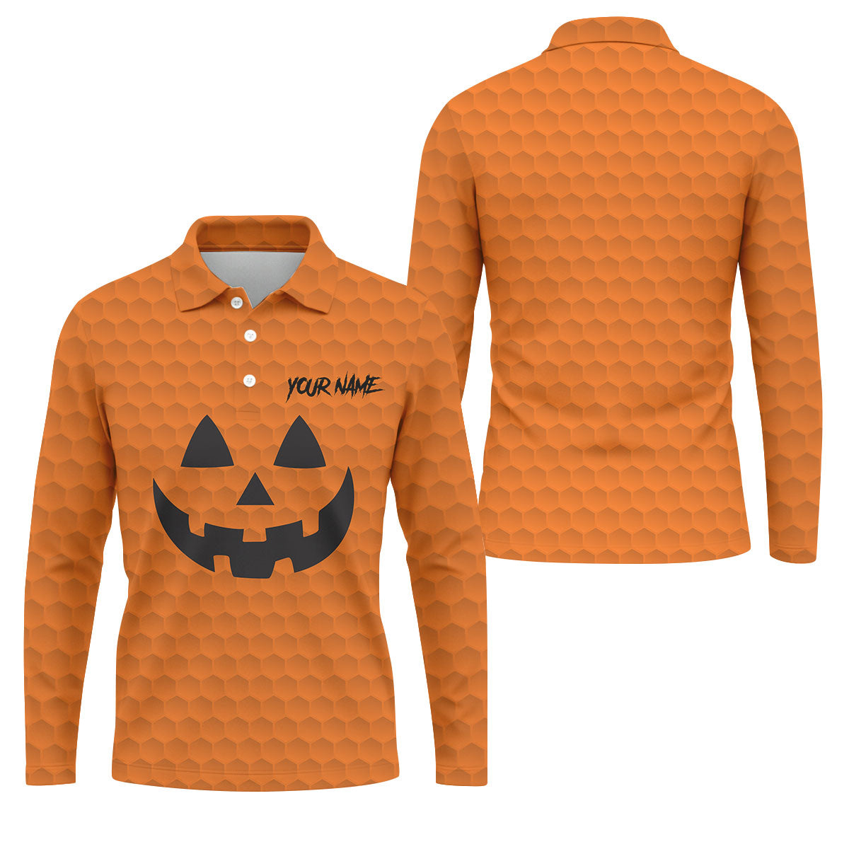 Halloween Pumpkin Face Custom Name Men's Funny Golf Shirts, Polo ShirtFor Men, Golf Gift For Men