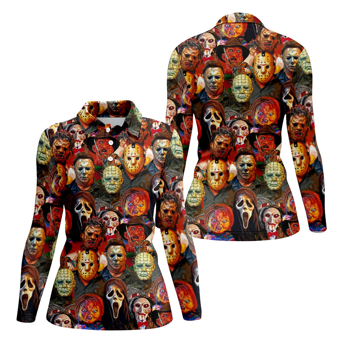 All Horror Movie Characters Women Golf Top, Halloween Golf Shirt, Unique Gift For Golfer, Ladies Golf Shirts