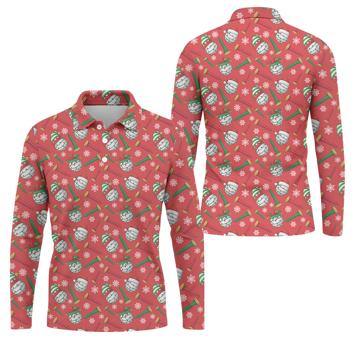 Funny Golf Ball Red Christmas Golf Shirt, Men's Funny Golf Shirts, Christmas Golf Gift