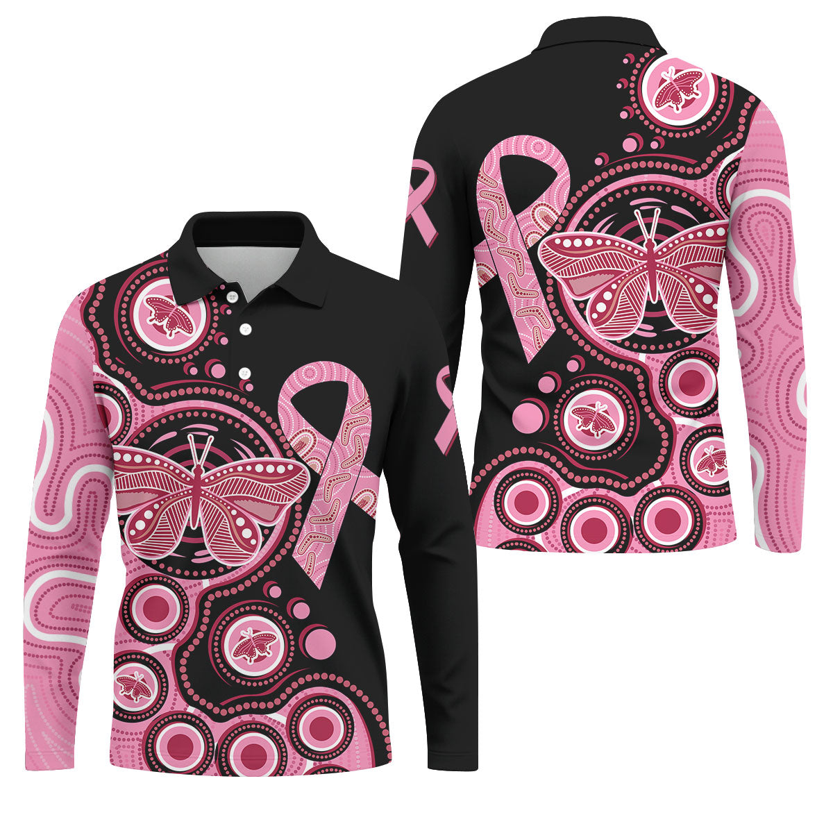 Breast Cancer Pink Butterfly Golf Tops For Men, Cancer Awareness Shirt, Polo ShirtFor Men