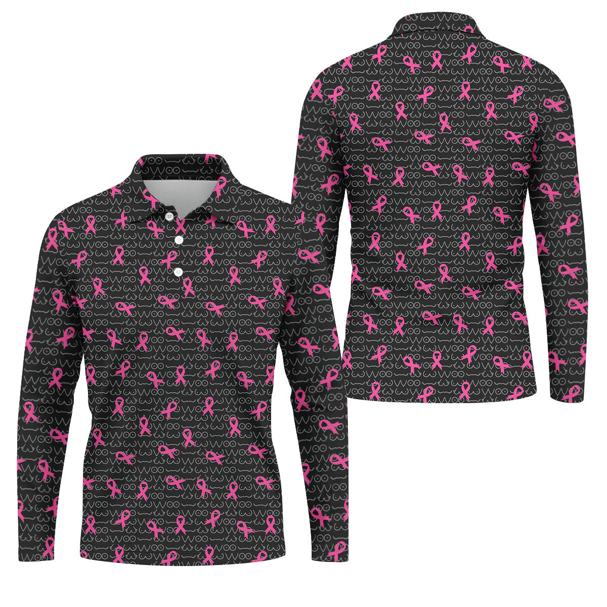 Black Golf Polo with Pink Ribbon, Men's Golf Polo ShirtBreast Cancer Awareness Shirt, Funny Golf Shirt
