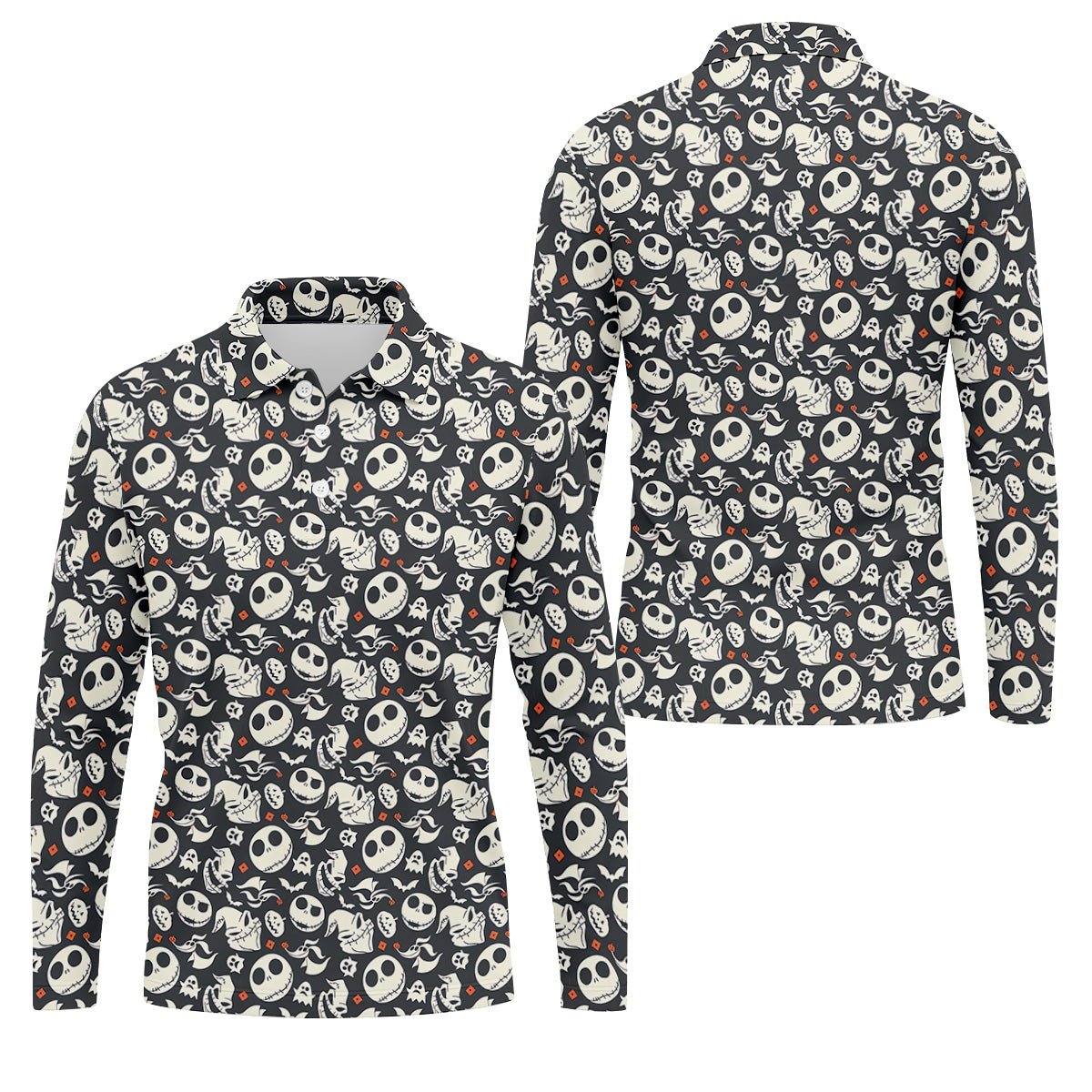 Nightmare Skull Golf Tops For Men, Horror Pattern Polo ShirtFor Men, Halloween Golf Shirt