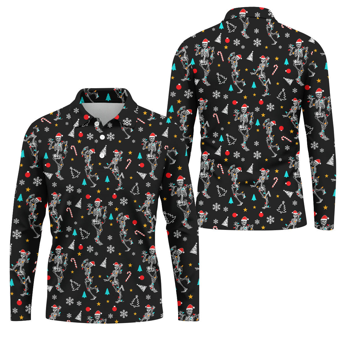 Skeleton Christmas Fun Golf Shirts For Men, Christmas Golf Shirt, Polo ShirtFor Men, Cool Golf Gift