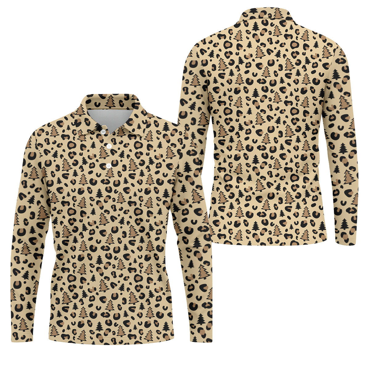 Xmas Pine Tree Leopard Pattern Brown Golf Shirt, Christmas Golf Shirt, Cute Golf Outfit, Polo ShirtFor Men