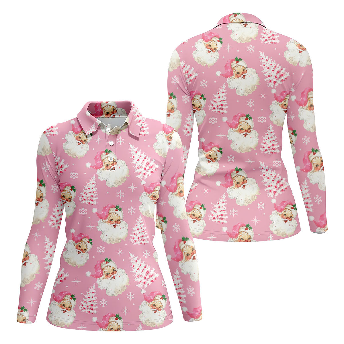 Pink Santa Claus Christmas Golf Shirt, Cute Golf Outfit, Women's Golf Tops, Golf Gift For Ladies