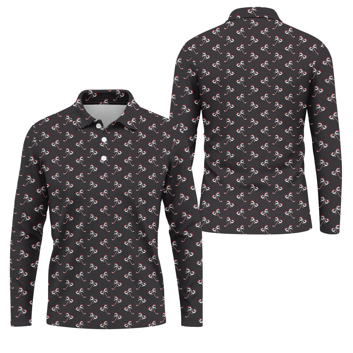 Funny Christmas Candy Cane Pattern Black Golf Shirt, Polo ShirtFor Men, Christmas Golf Shirt