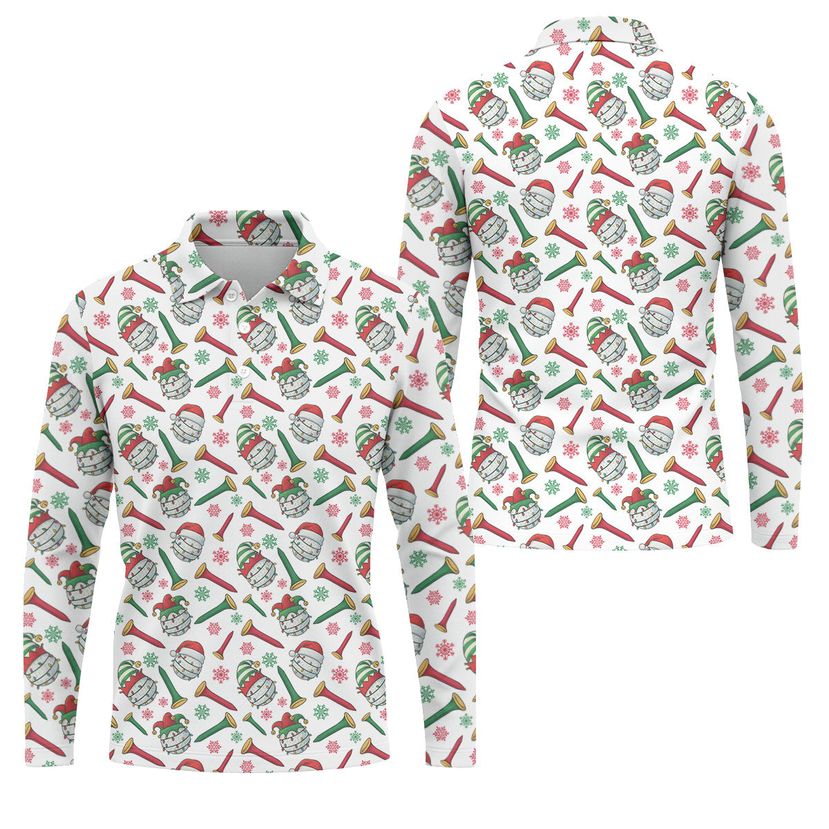 Funny Golf Ball Christmas Golf Shirt, Men's White Polo, Christmas Golf Gift, Golfing Apparel