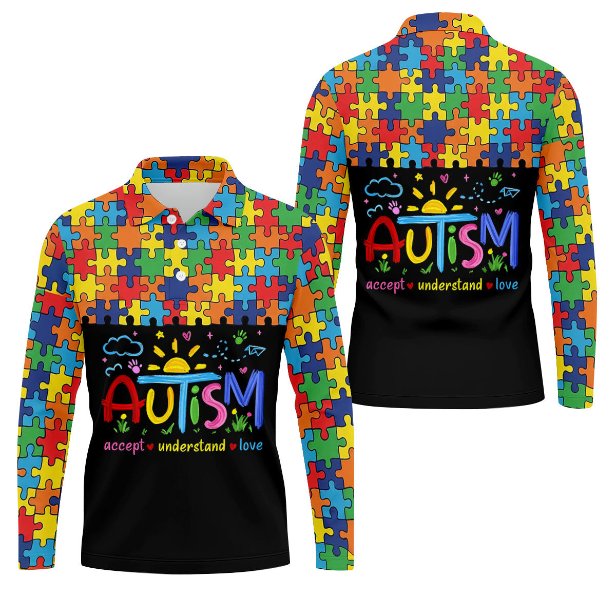Awareness Accept Understand Love Colorful Puzzle Golf Shirt, Polo ShirtFor Men, Golf Shirts For Men