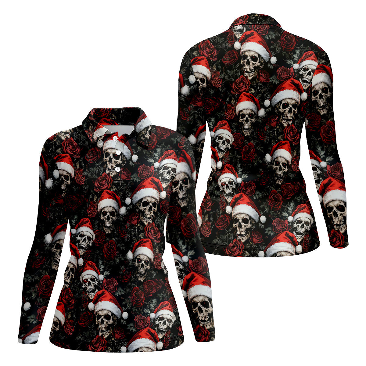 Vintage Skull And Roses Christmas Golf Shirt, Cool Golf Outfit, Ladies Golf Shirts, Women's Polo Shirt