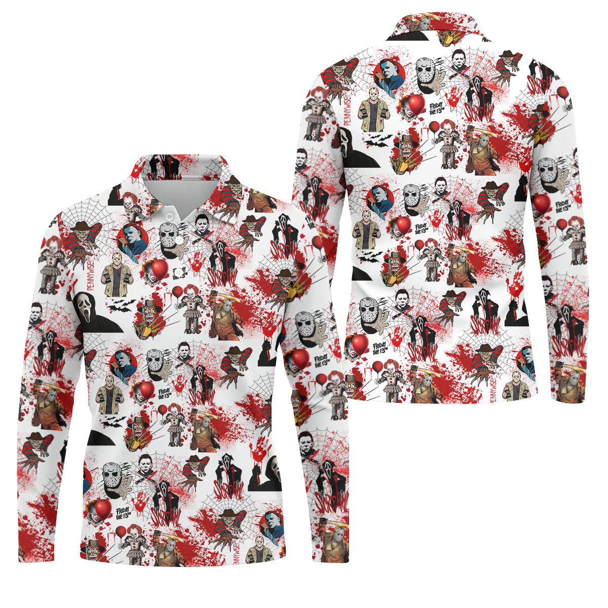Horror Villain Blood Splatter Print Golf Tops For Men, Halloween Golf Shirt, Polo ShirtFor Men, Golfing Apparel