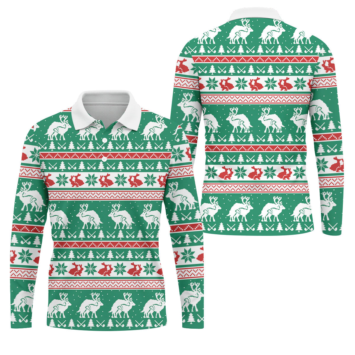Christmas Festive Reindeer Snowflakes Christmas Golf Shirt, Golf Gift For Men, Golf Shirts For Men
