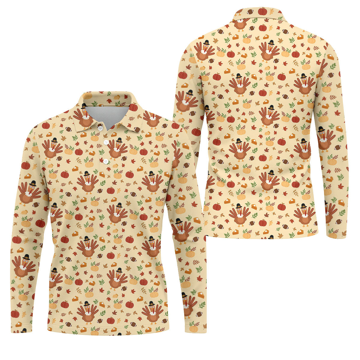 Turkey Pumpkin Thanksgiving Golf Tops For Men, Yellow Golf Shirt, Fun Golf Shirts For Men, Polo For Men