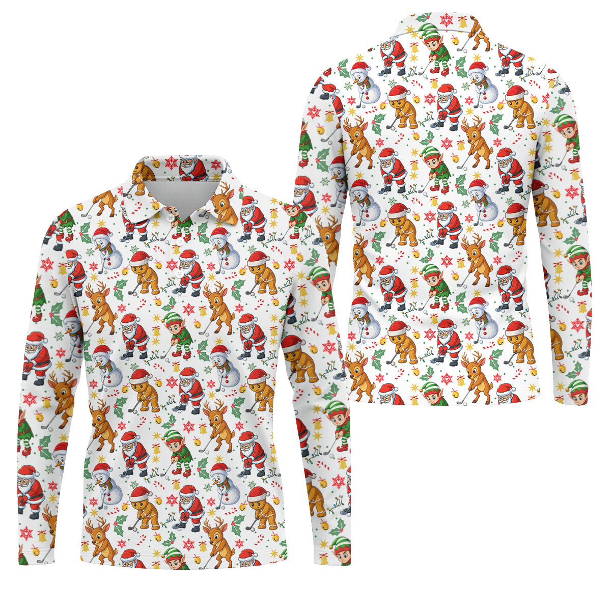 Funny Christmas Characters Golf Tops For Men, Cute Golf Outfit, Fun Golf Shirts For Men, Christmas Golf Shirt