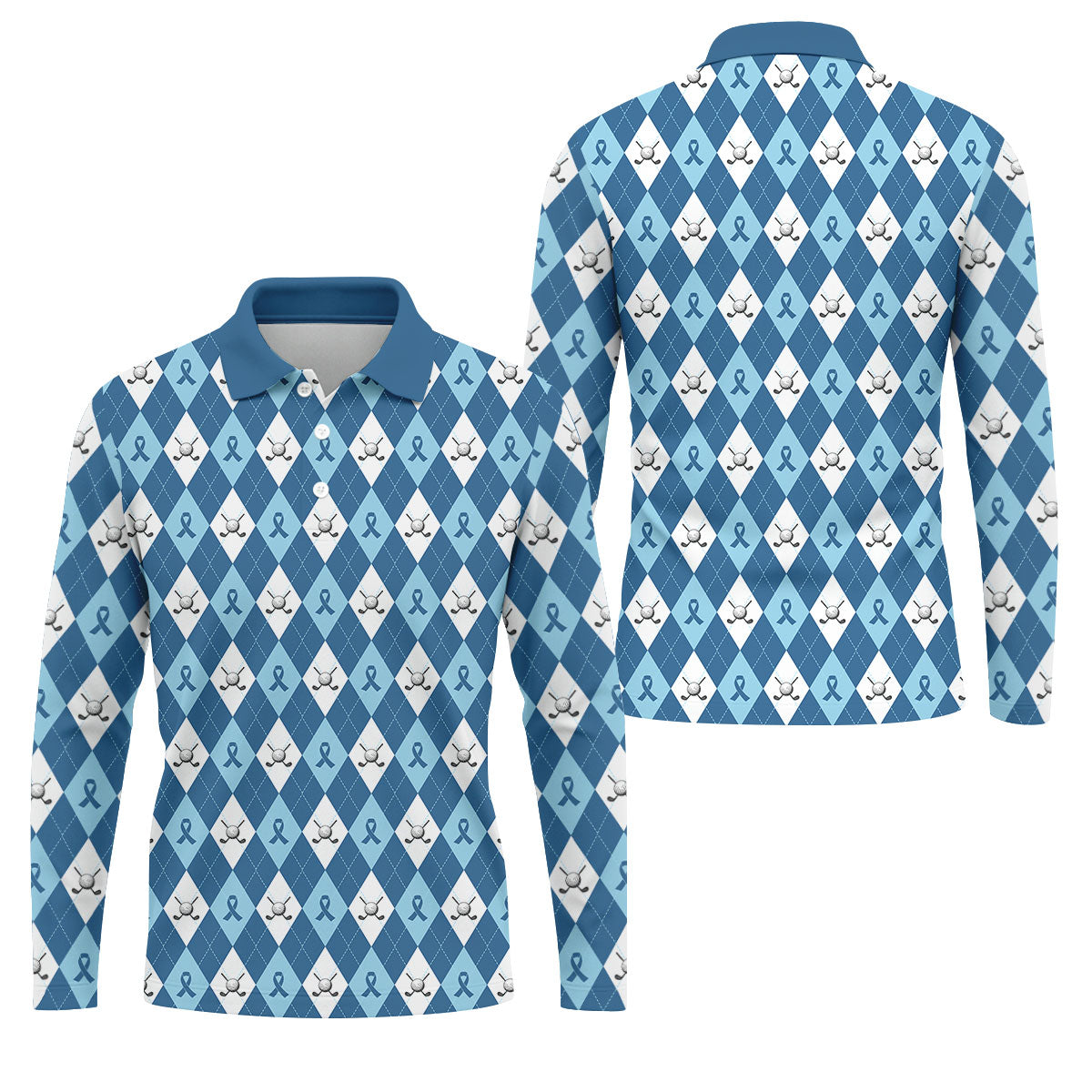 Prostate Cancer Blue And White Argyle Pattern Golf Tops For Men, Cancer Survivor Shirt, Cancer Awareness Shirt
