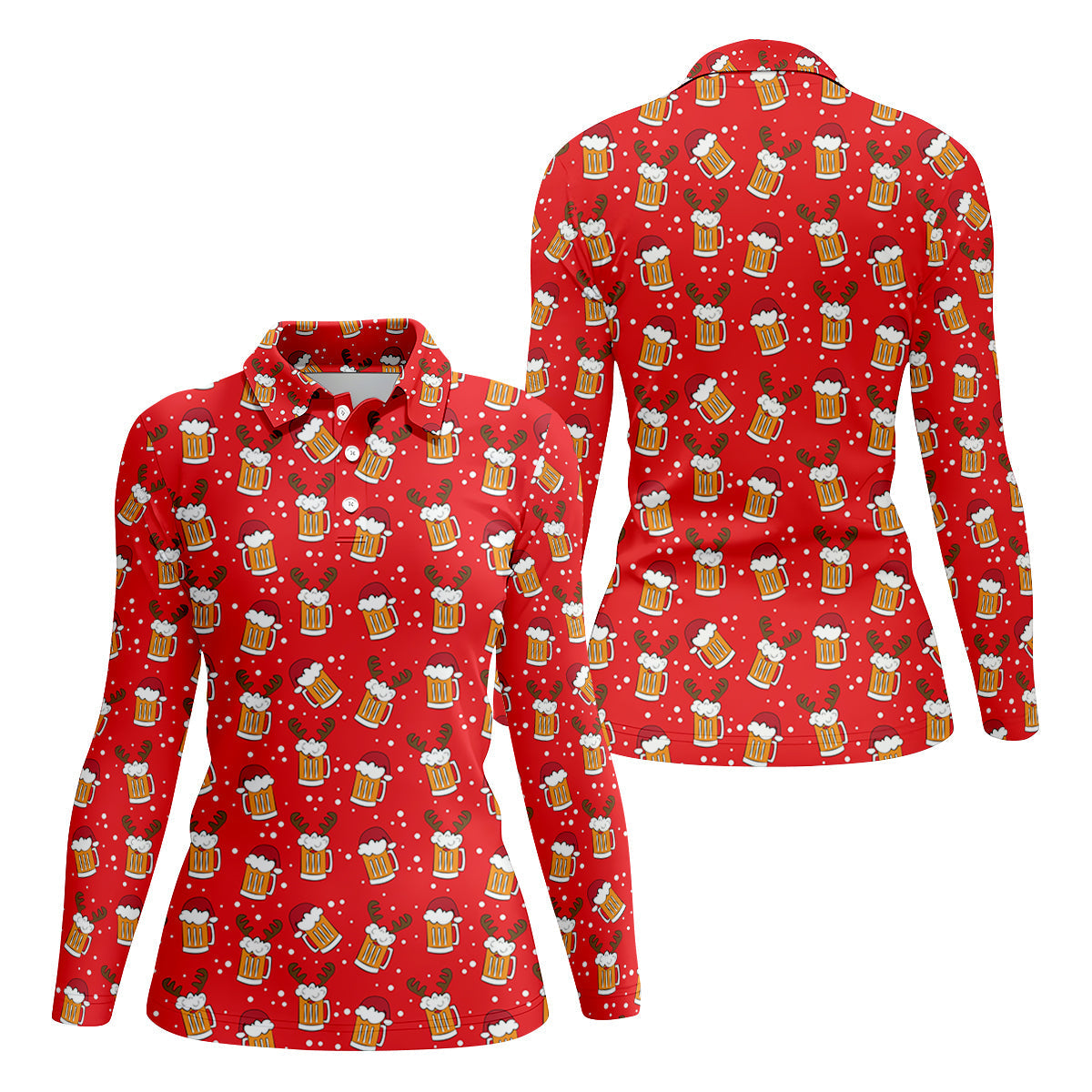 Christmas Beer Red Golf Shirt, Christmas Golf Shirt, Fun Women's Golf Shirts, Ladies Golf Polos, Golfing Apparel