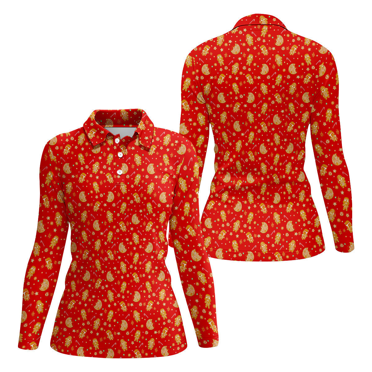 Gingerbread Character Christmas Golf Shirt, Red Golf Shirt, Fun Women's Golf Shirts, Golf Gift For Ladies