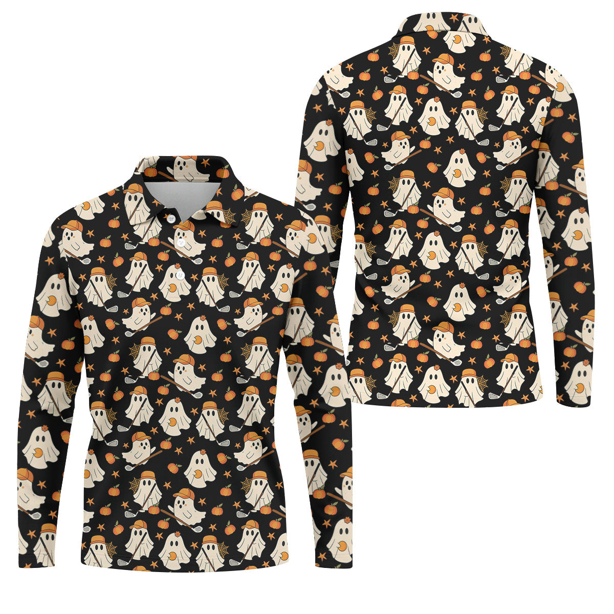Boo Ghost Cute Pumpkin Halloween Black Golf Shirt, Halloween Gift Idea, Polo ShirtFor Men