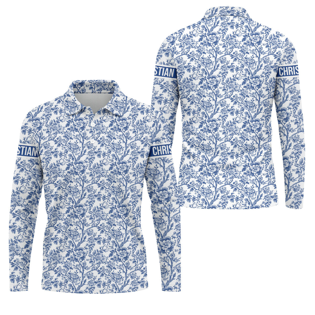 Toile De Jouy Blue Golf Shirt, Golf Tops For Men, Polo ShirtFor Men, Golf Gift For Men, Golf Shirts For Men