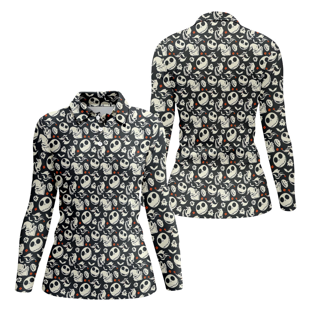 Nightmare Skull Women's Golf Tops, Horror Pattern Ladies Golf Polos, Halloween Golf Shirt