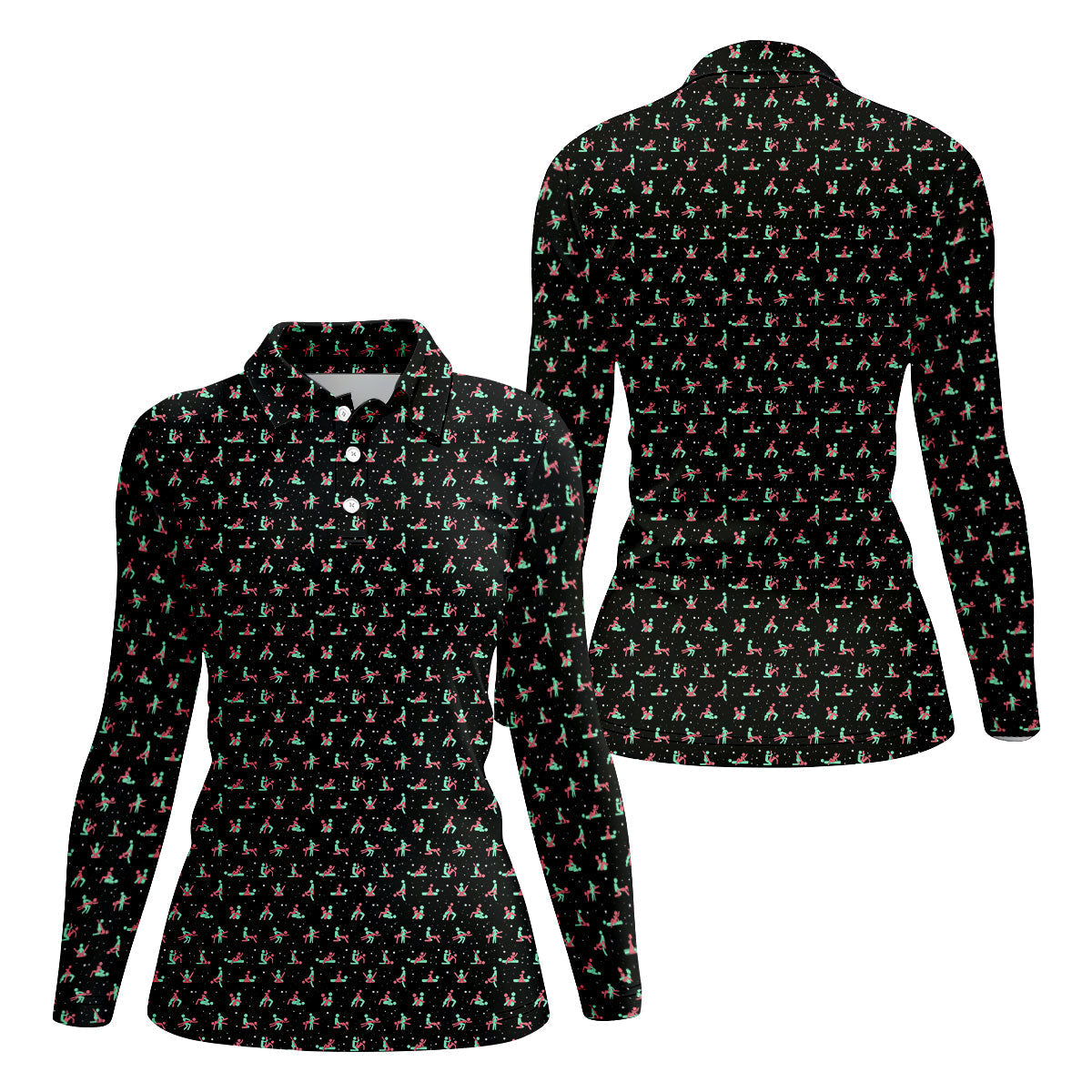 Naughty Couple Snow Pattern Christmas Golf Shirt, Fun Women's Golf Shirts, Golf Gift For Ladies, Ladies Golf Tops