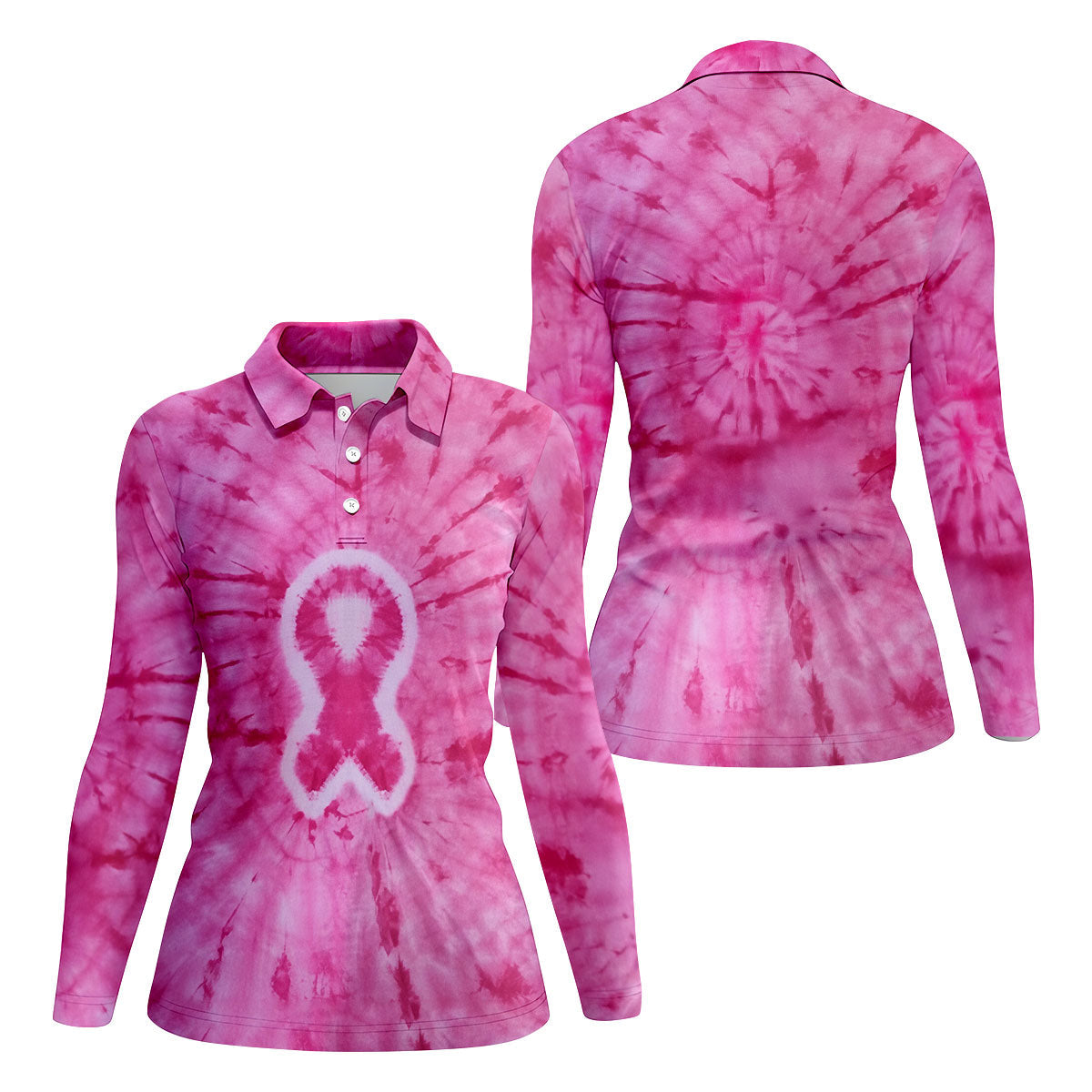 Breast Cancer Pink Tie Dye Womens Golf Shirt, Breast Cancer Awareness Shirt, Womens Golf Tops
