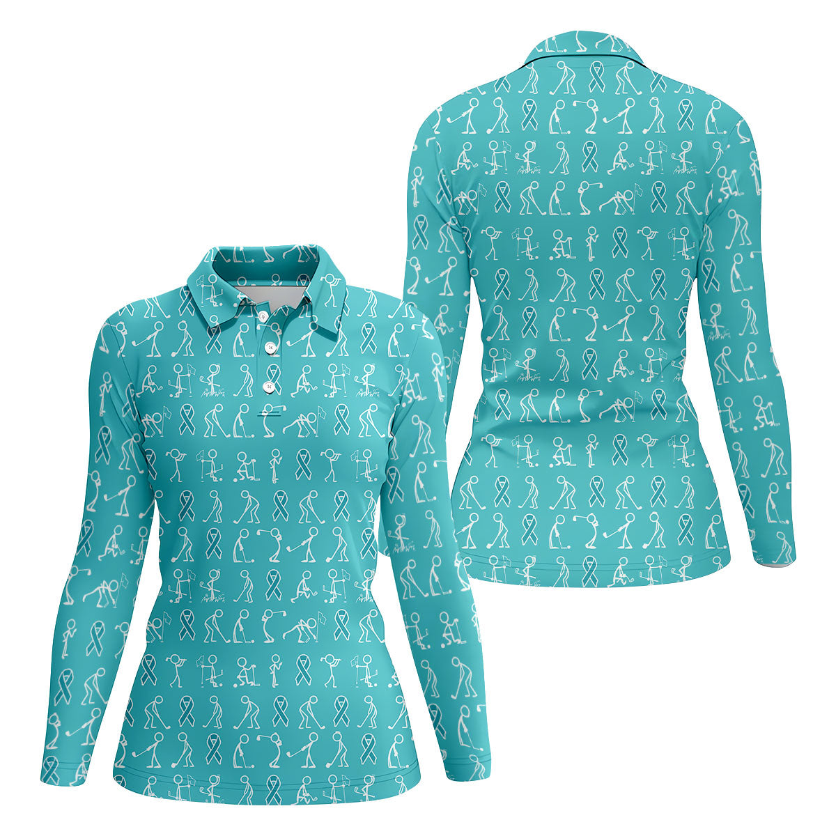 Funny Stick Figure Women's Golf Shirt, Ovarian Cancer Awareness Shirt, Ovarian Cancer Support Shirt, Ladies Golf Shirts