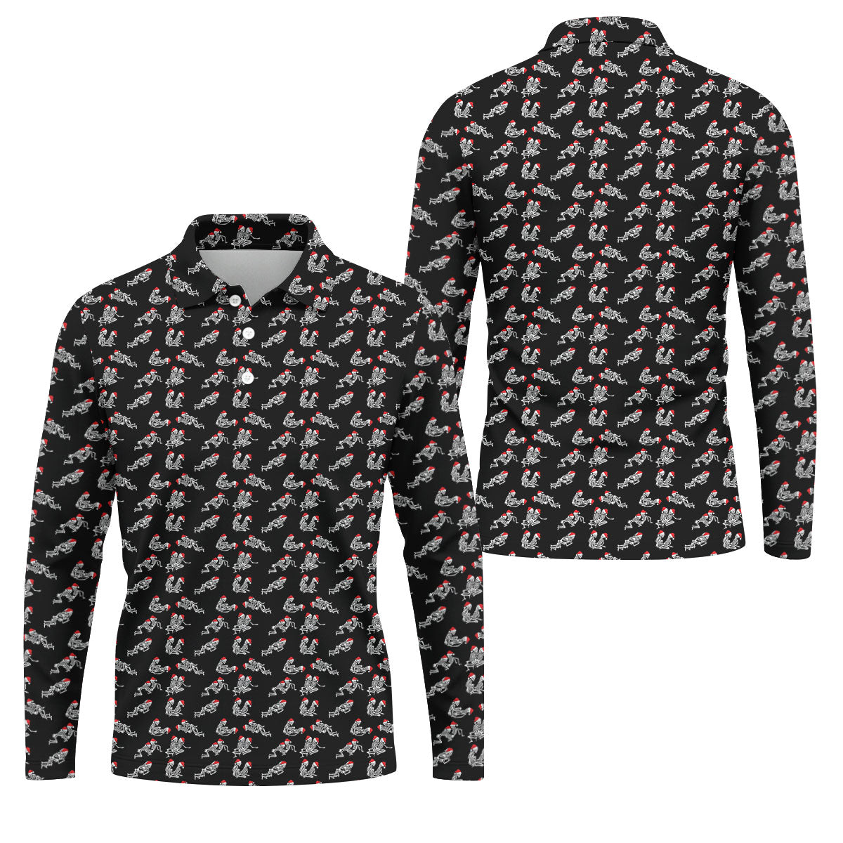 Skeleton Santa Hat Funny Golf Shirt, Fun Golf Shirts For Men, Christmas Golf Shirt, Golf Shirts For Men