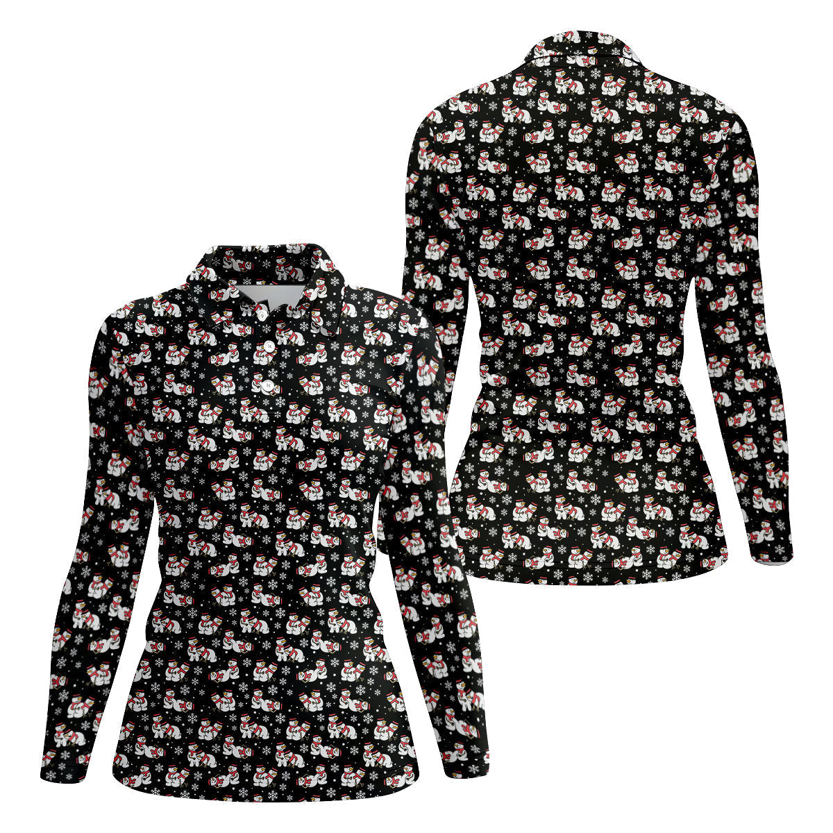 Naughty Snowman Black Golf Shirt, Christmas Golf Shirt, Fun Women's Golf Shirts, Ladies Golf Polos
