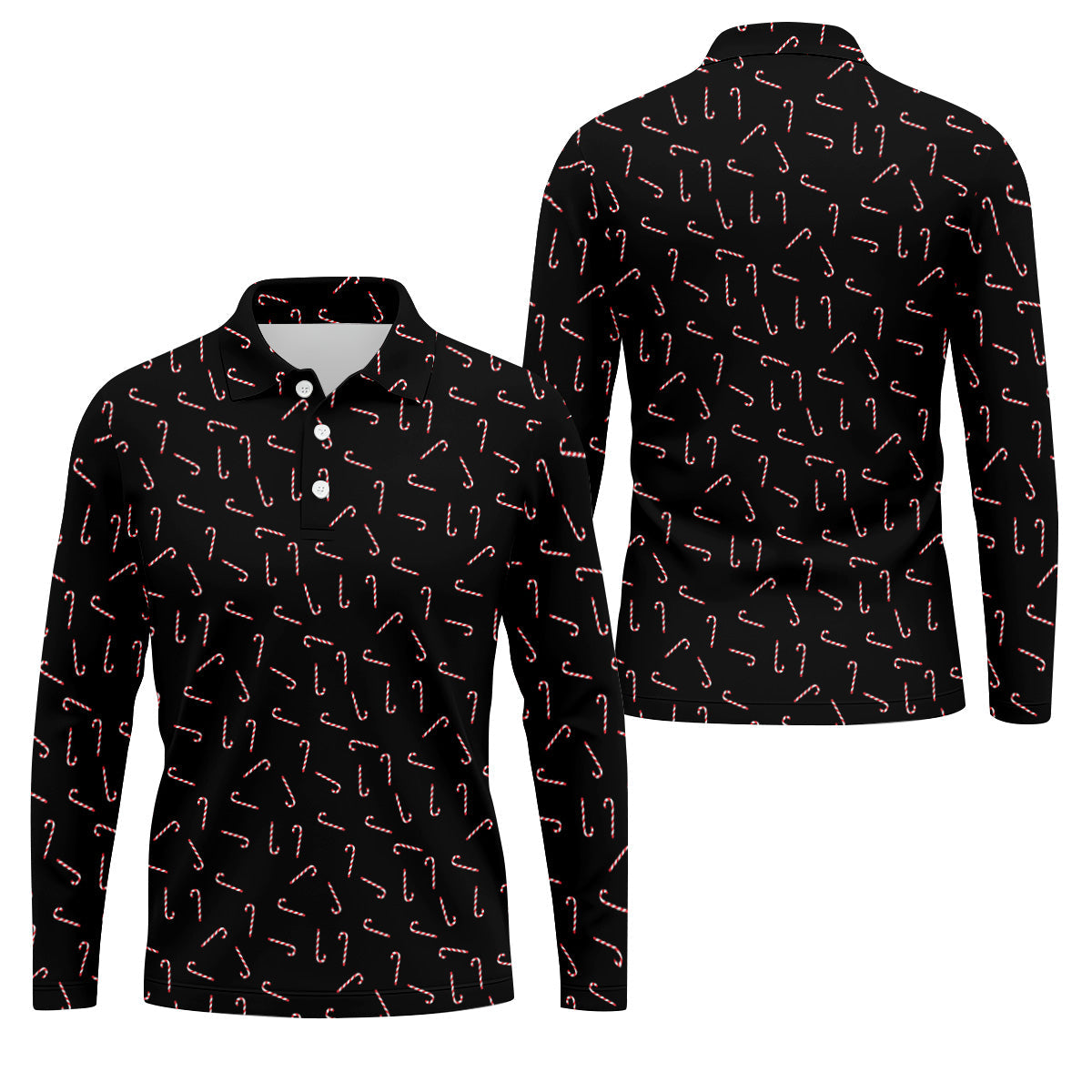 Christmas Candy Cane Golf Tops For Men, Christmas Golf Shirt, Black Golf Polo ShirtGolf Gift For Men