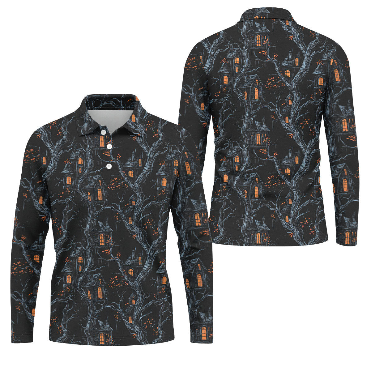 Haunted House Halloween Golf Tops For Men, Black Golf Polo ShirtGolfing Apparel, Polo For Men