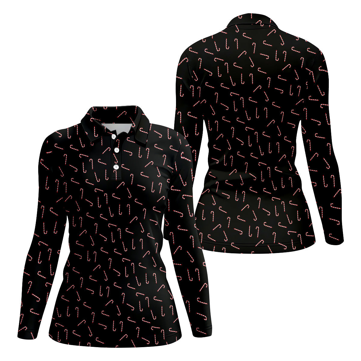 Christmas Candy Cane Women Golf Top, Christmas Golf Shirt, Black Golf Polo ShirtGolf Gift For Ladies